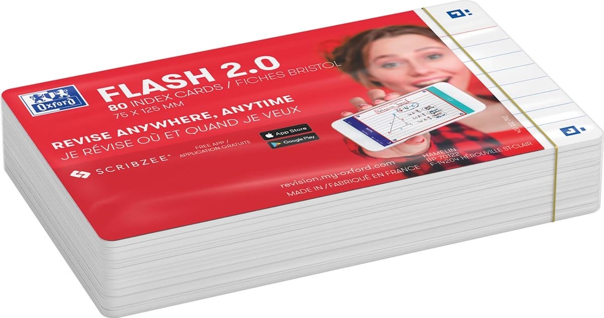 Oxford Flash 2.0 flashcard starterkit, gelijnd, A7, wit, pak van 80 vel ...