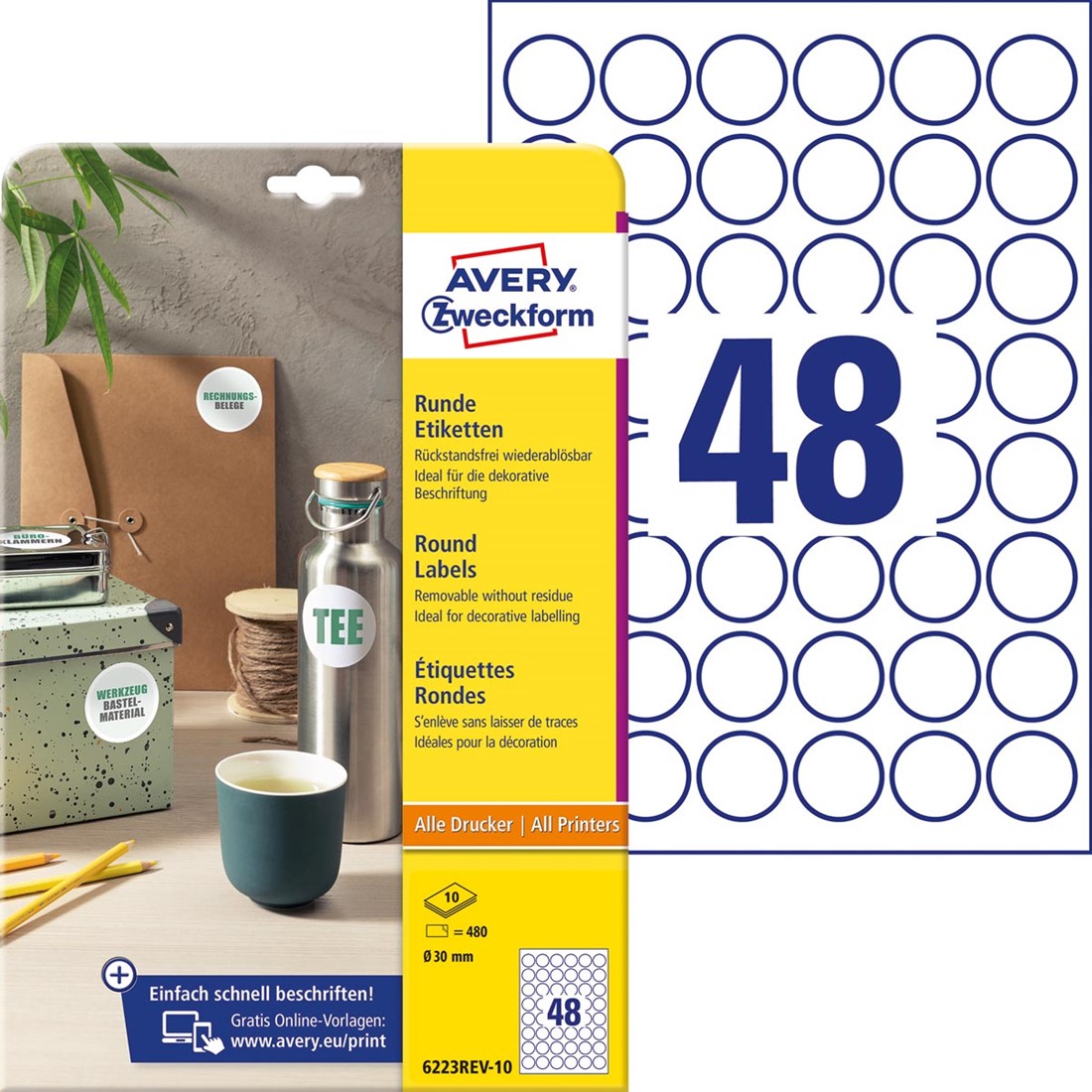 in tegenstelling tot Verwisselbaar volwassene Avery Zweckform ronde etiketten, diameter 30 mm, wit, afneembaar, 480  etiketten, 10 vellen One-Stop-Office-Shop.nl